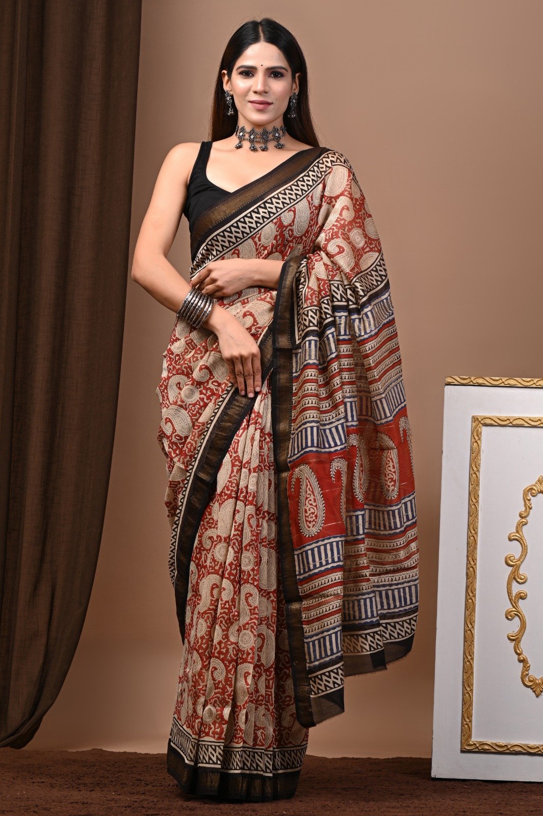 Maheshwari Hand Block Printed Saree