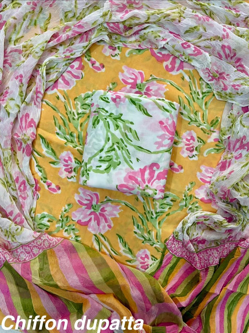 Cotton Printed Chiffon Dupatta Suit Set