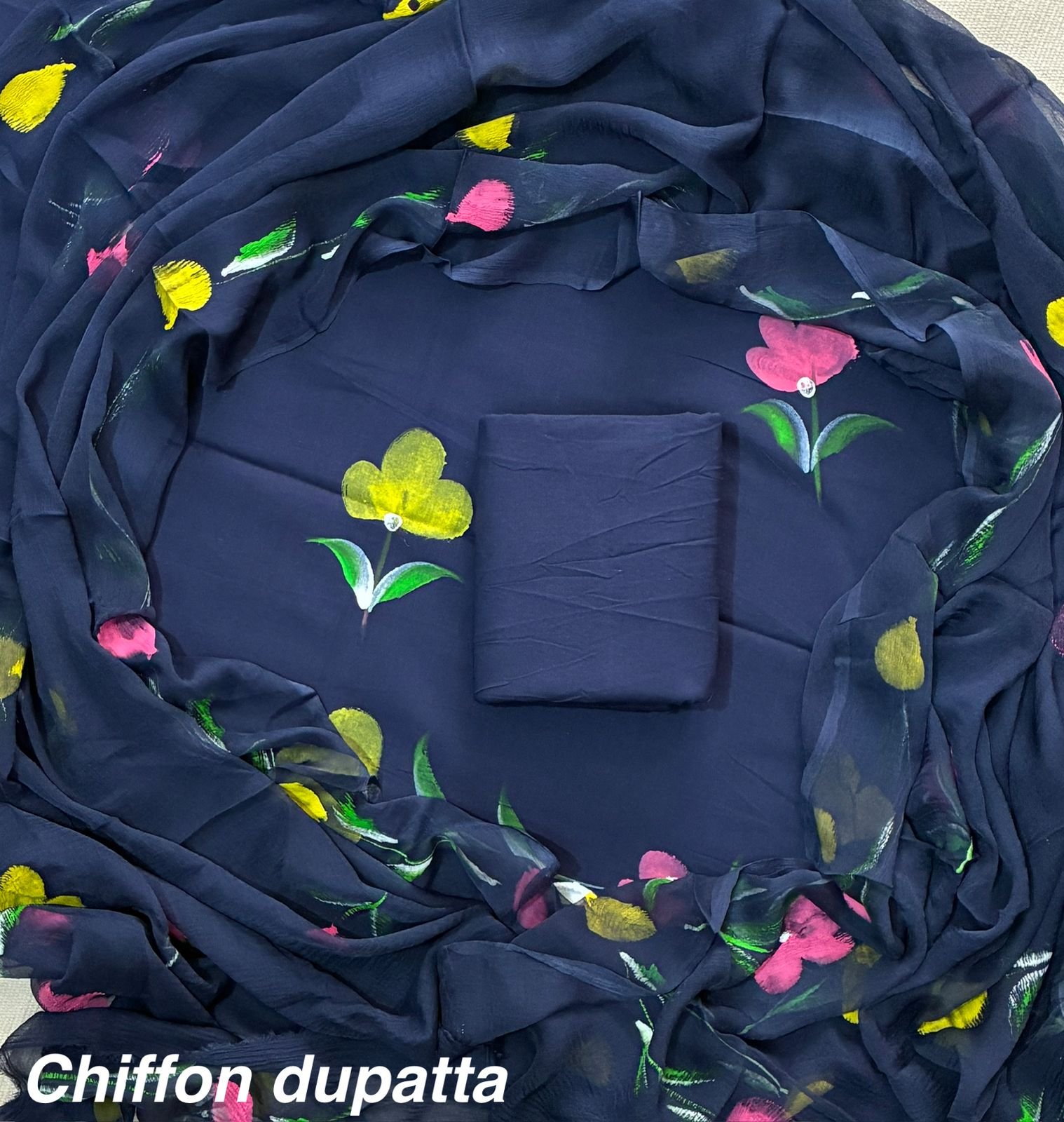 Cotton Printed Chiffon Dupatta Suit Set