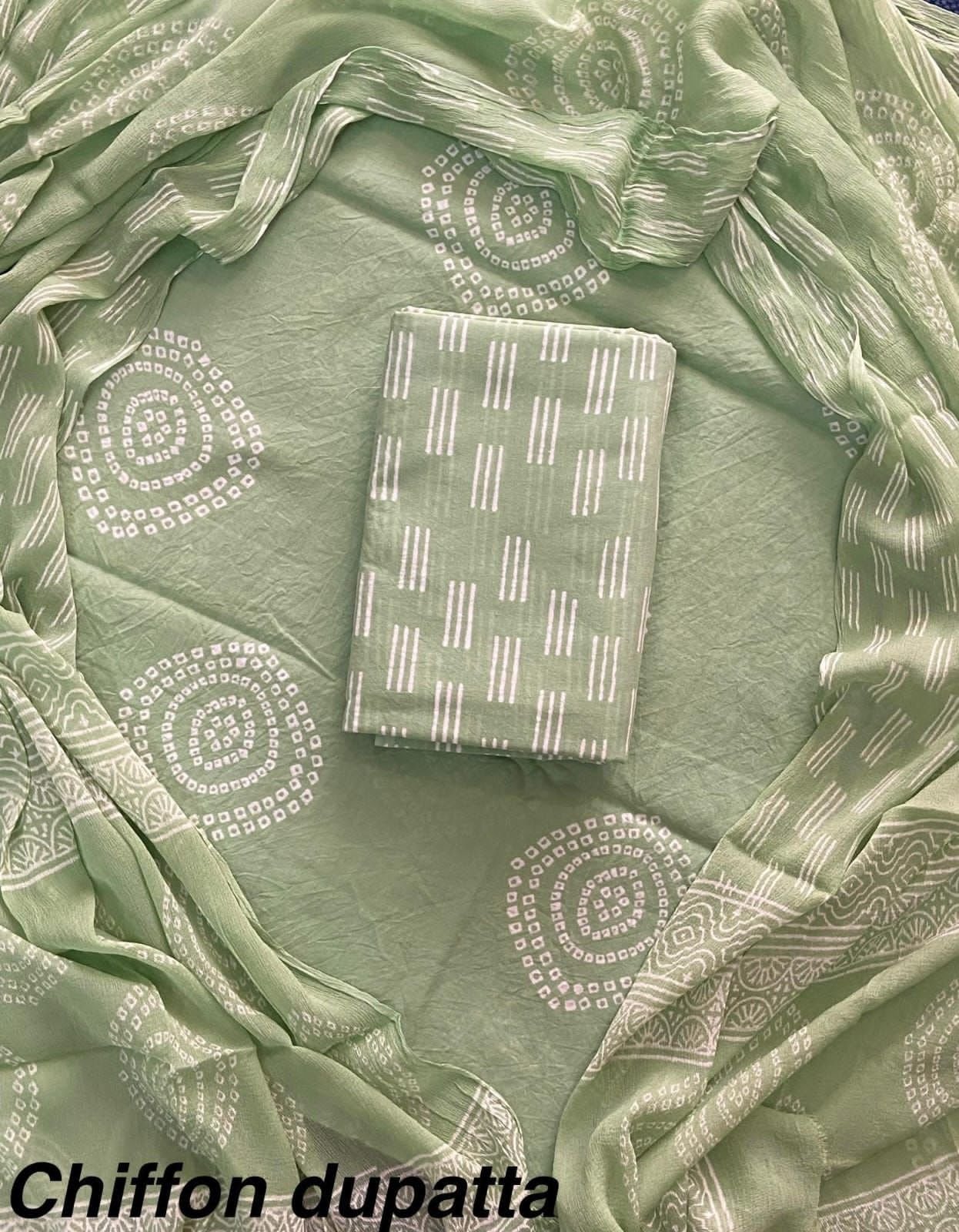 Cotton Printed Chiffon Dupatta Suit Set