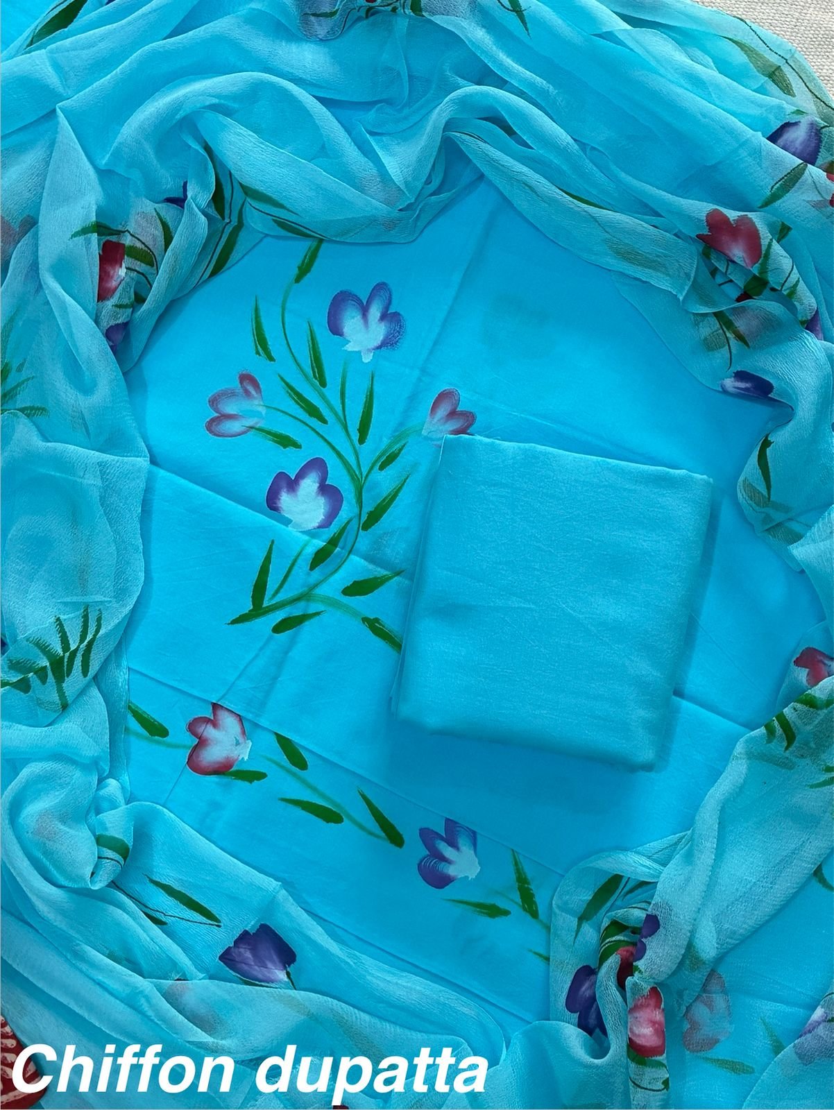 Cotton Printed Chiffon Dupatta Suit Set