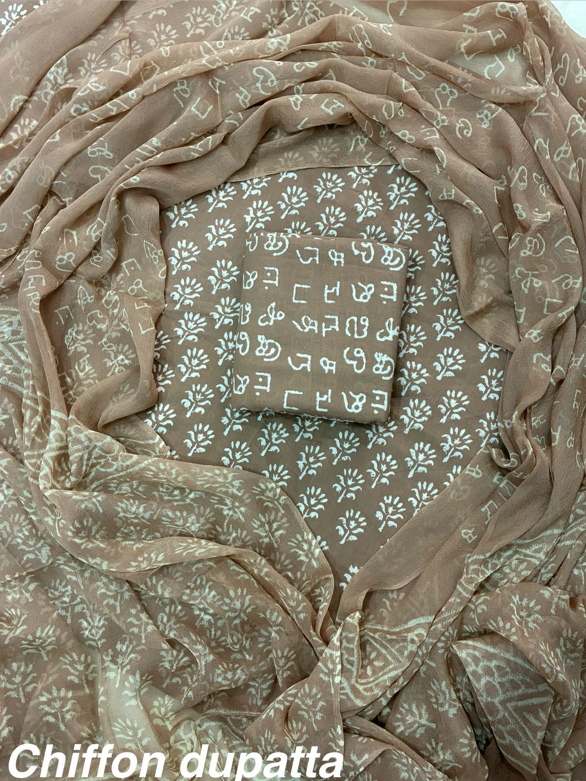 Cotton Printed Chiffon Dupatta Suit Set