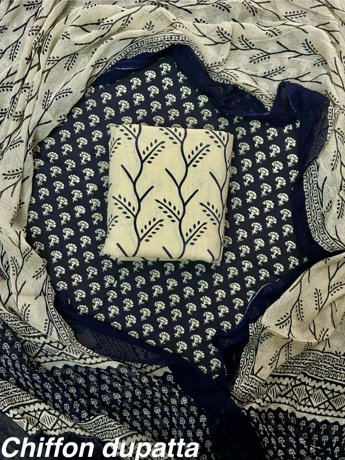 Cotton Printed Chiffon Dupatta Suit Set