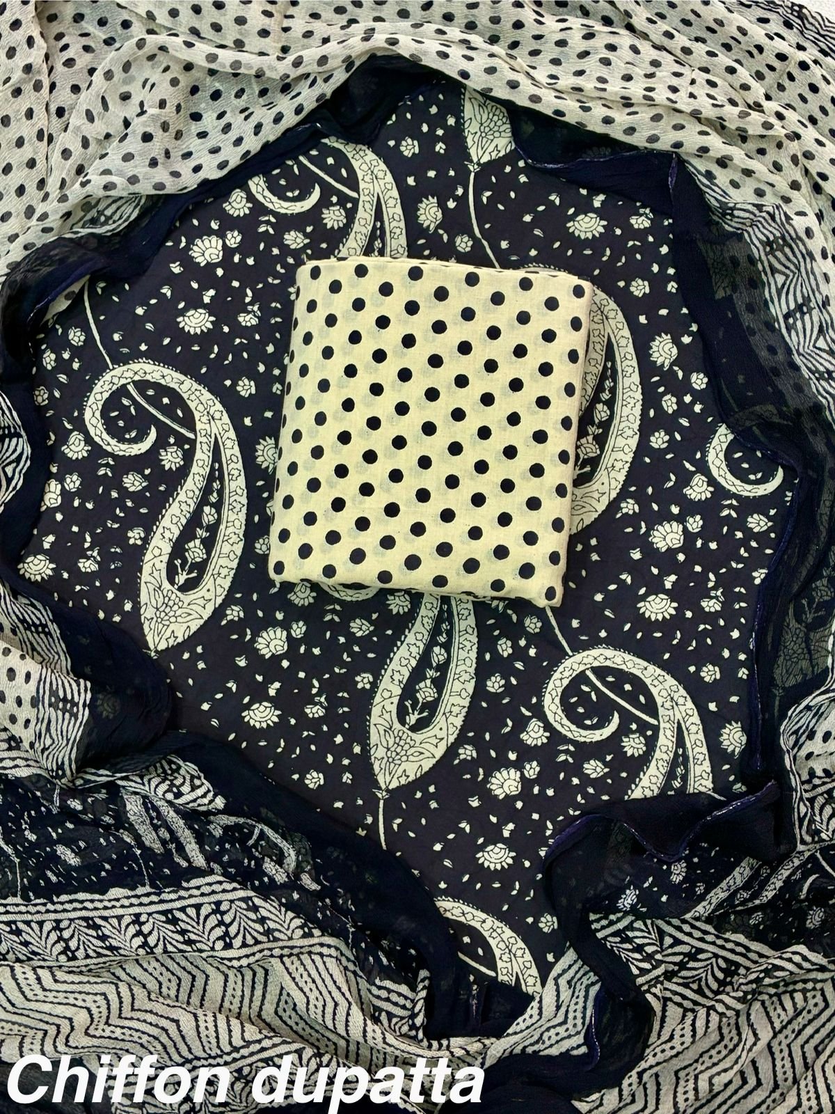 Cotton Printed Chiffon Dupatta Suit Set