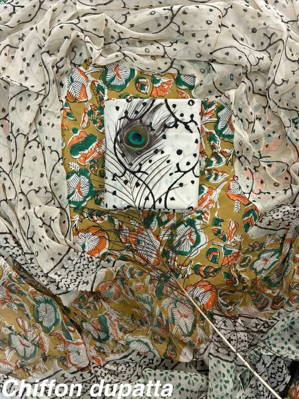 Cotton Printed Chiffon Dupatta Suit Set