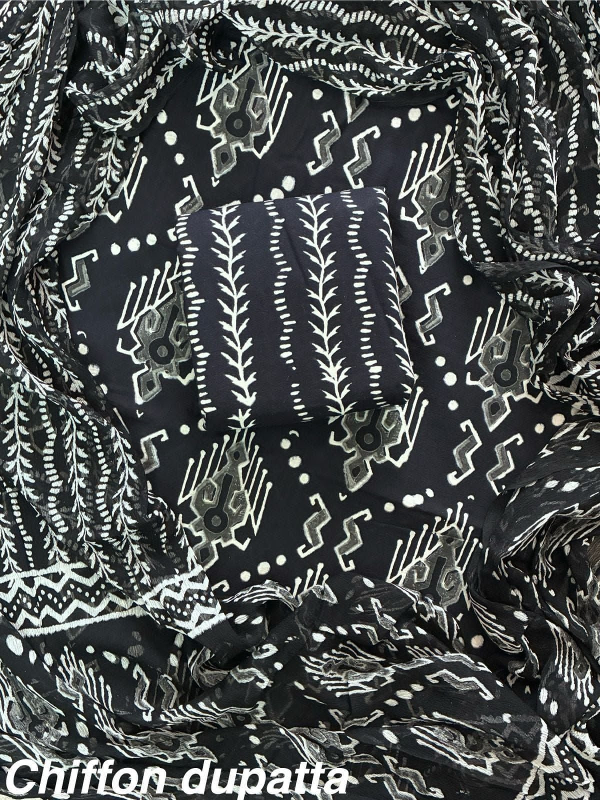 Cotton Printed Chiffon Dupatta Suit Set