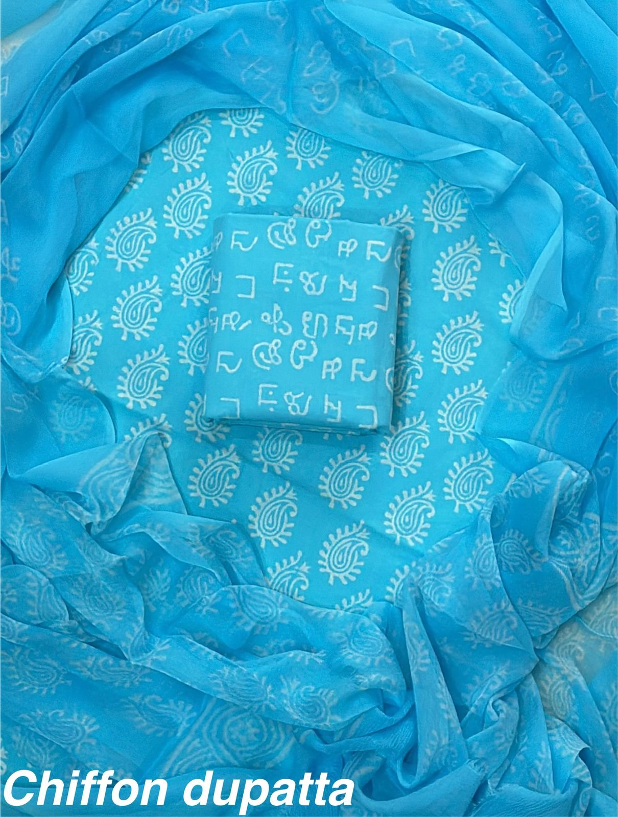 Cotton Printed Chiffon Dupatta Suit Set