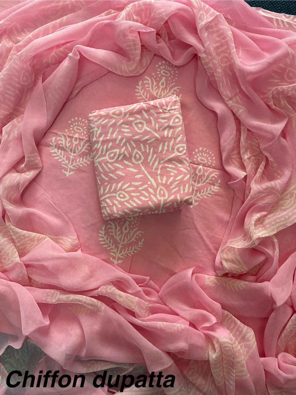 Cotton Printed Chiffon Dupatta Suit Set