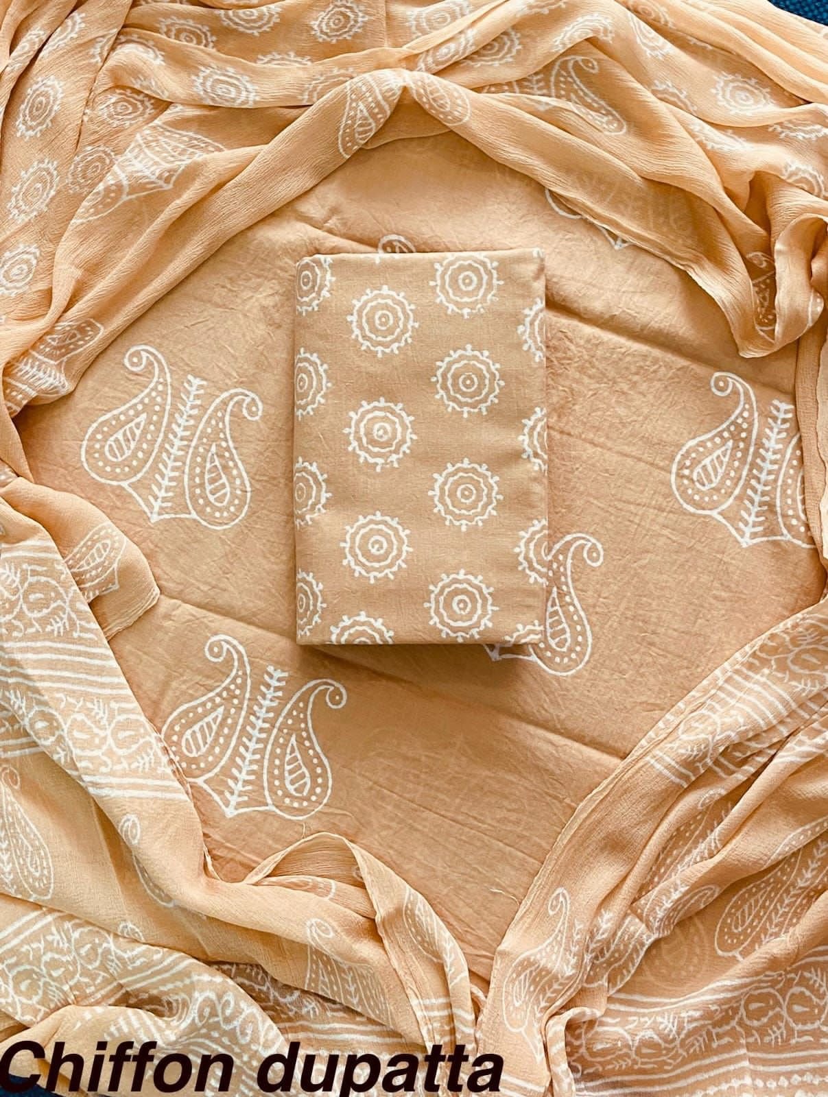 Cotton Printed Chiffon Dupatta Suit Set