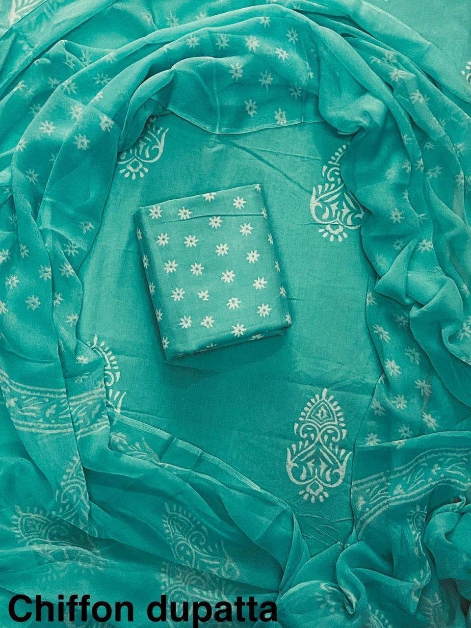Cotton Printed Chiffon Dupatta Suit Set