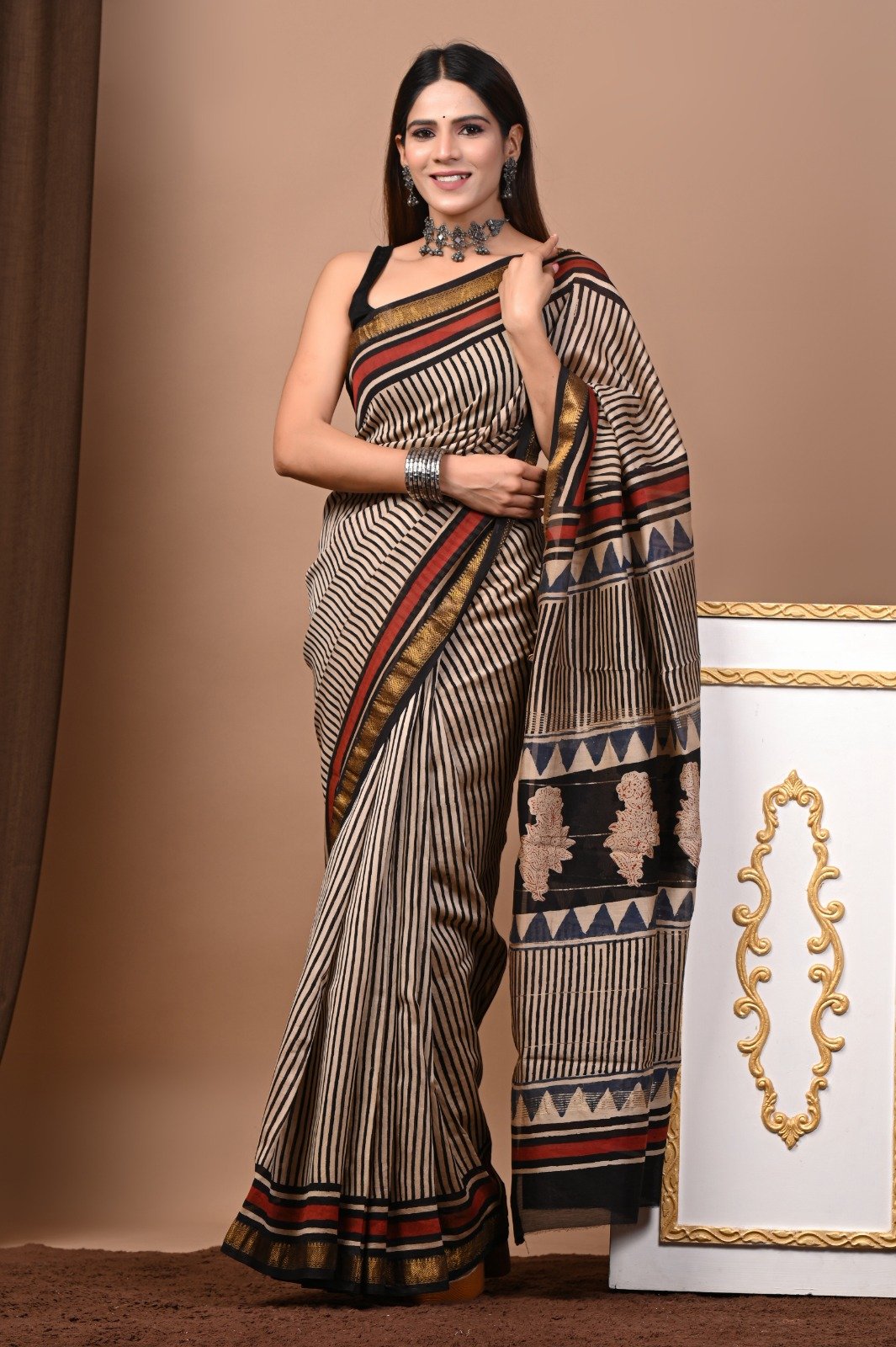 Maheshwari Hand Block Printed Saree