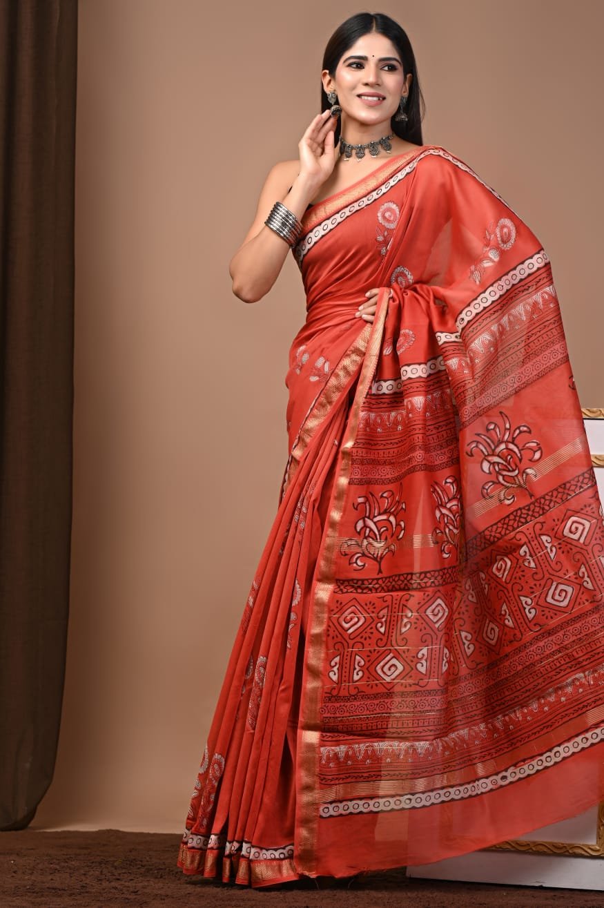 Maheshwari Hand Block Printed Saree