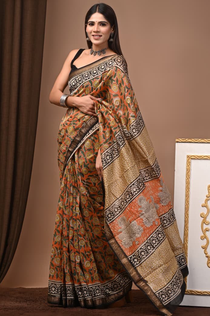 Maheshwari Hand Block Printed Saree