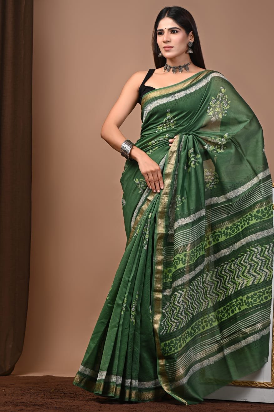 Maheshwari Hand Block Printed Saree
