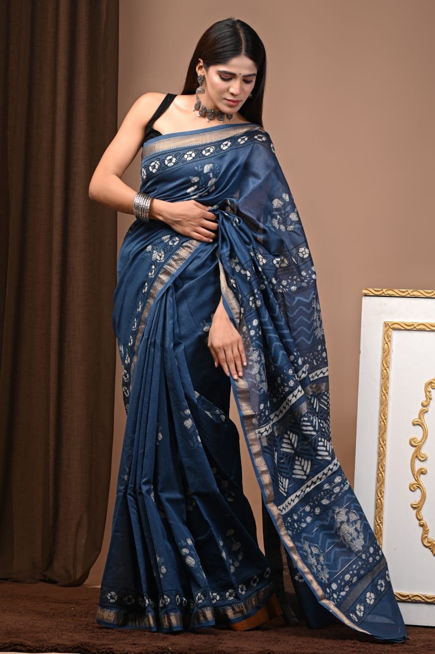 Maheshwari Hand Block Printed Saree