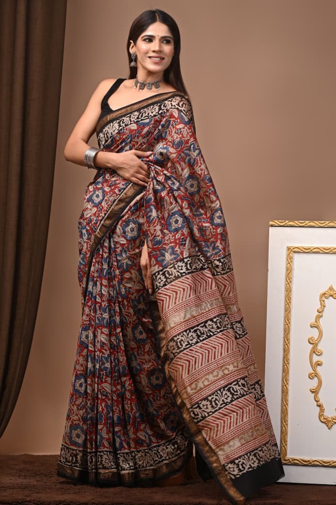 Maheshwari Hand Block Printed Saree