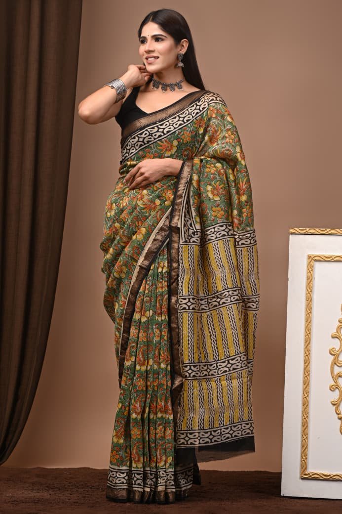Maheshwari Hand Block Printed Saree