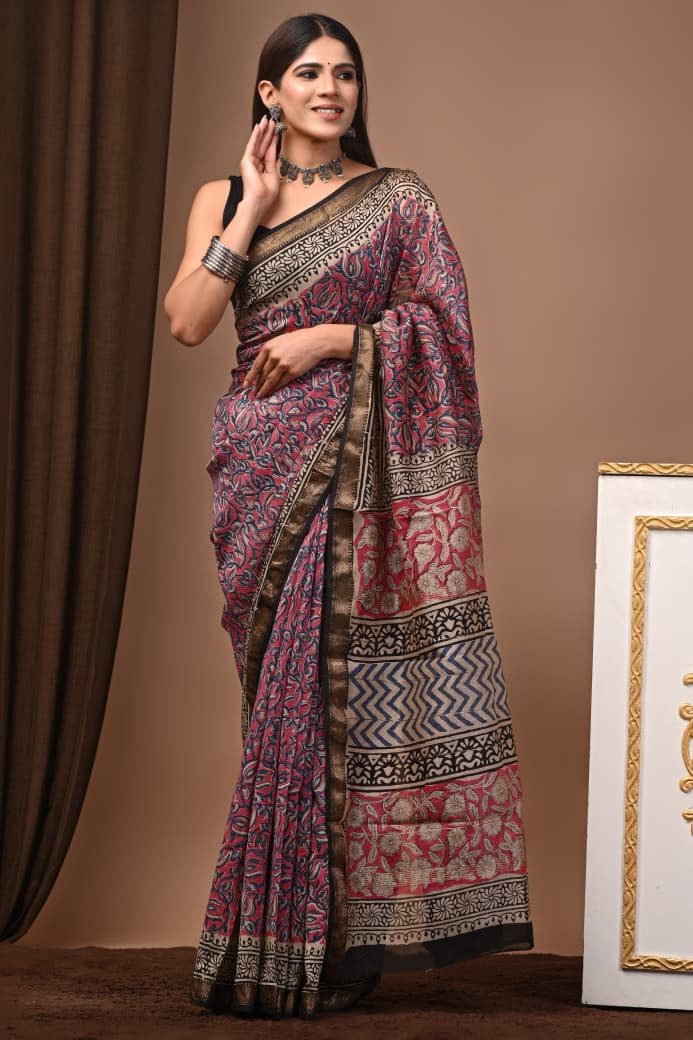 Maheshwari Hand Block Printed Saree