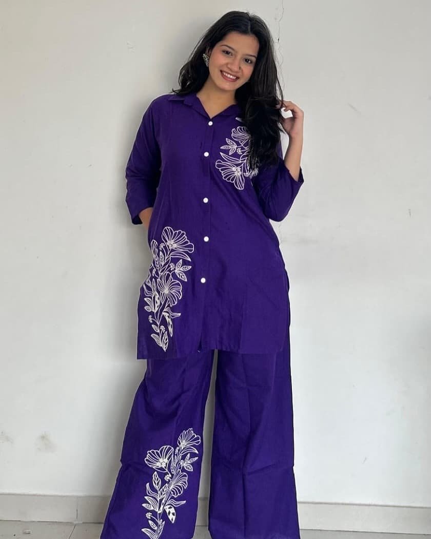 Cotton Embroidered Cord Set