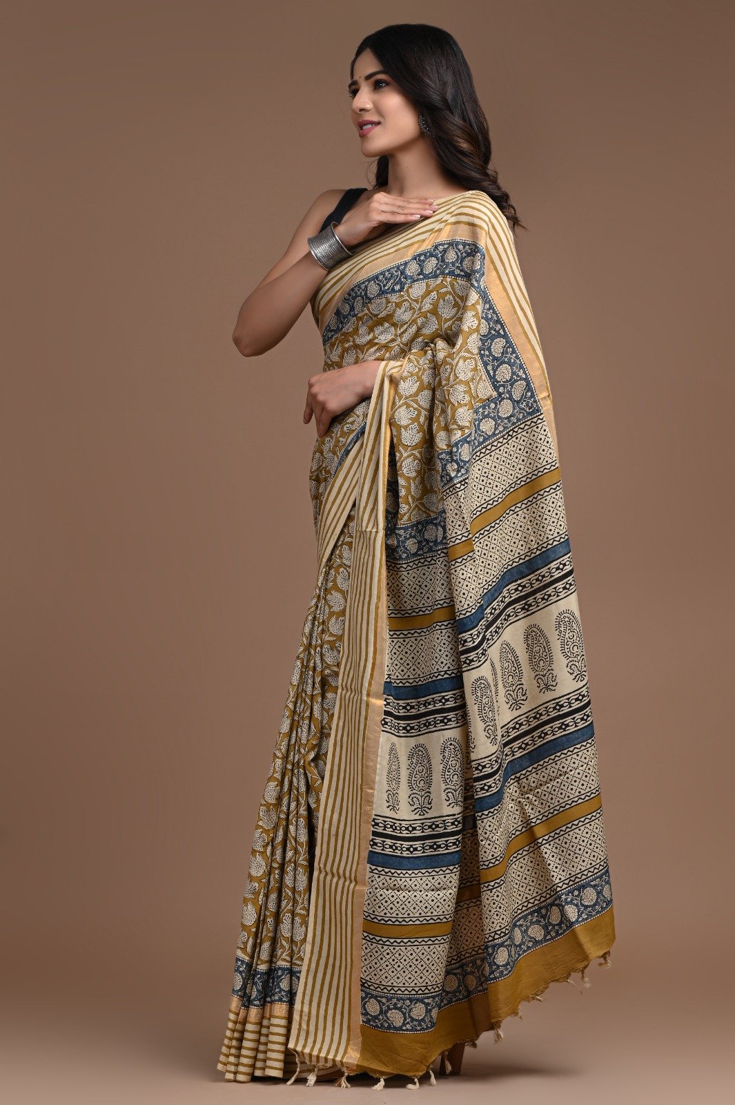 Hand Block Printed Assam Silk Saree