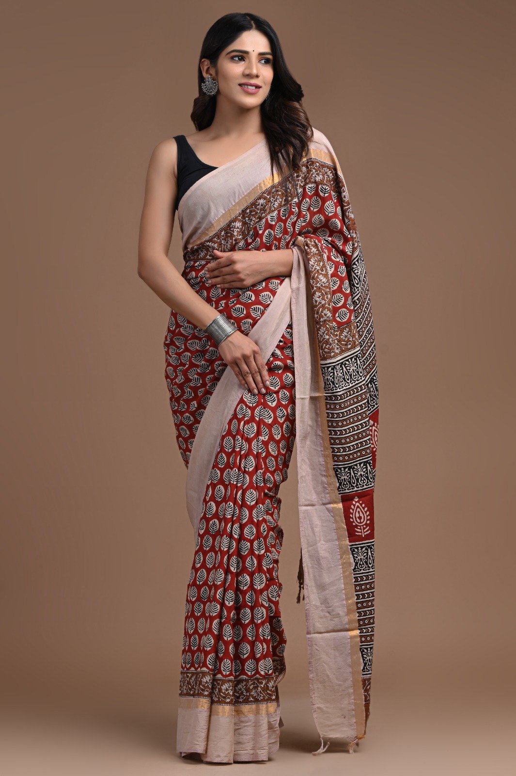 Hand Block Printed Assam Silk Saree