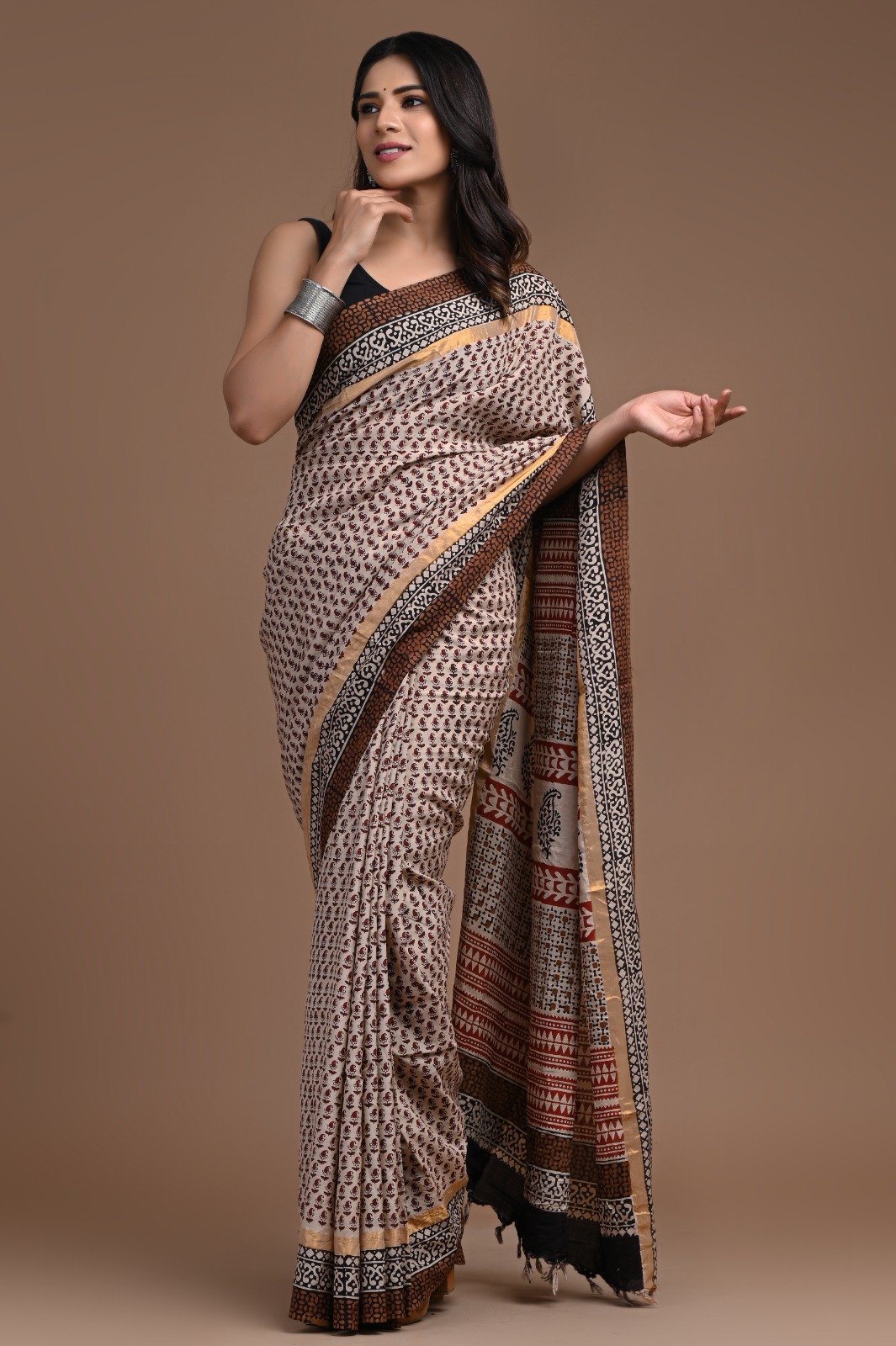 Hand Block Printed Assam Silk Saree