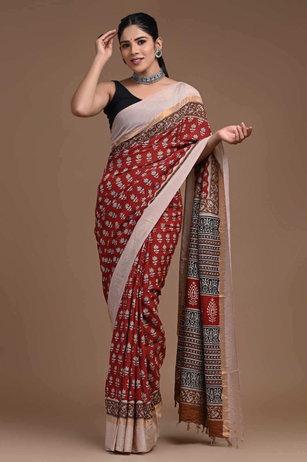 Hand Block Printed Assam Silk Saree