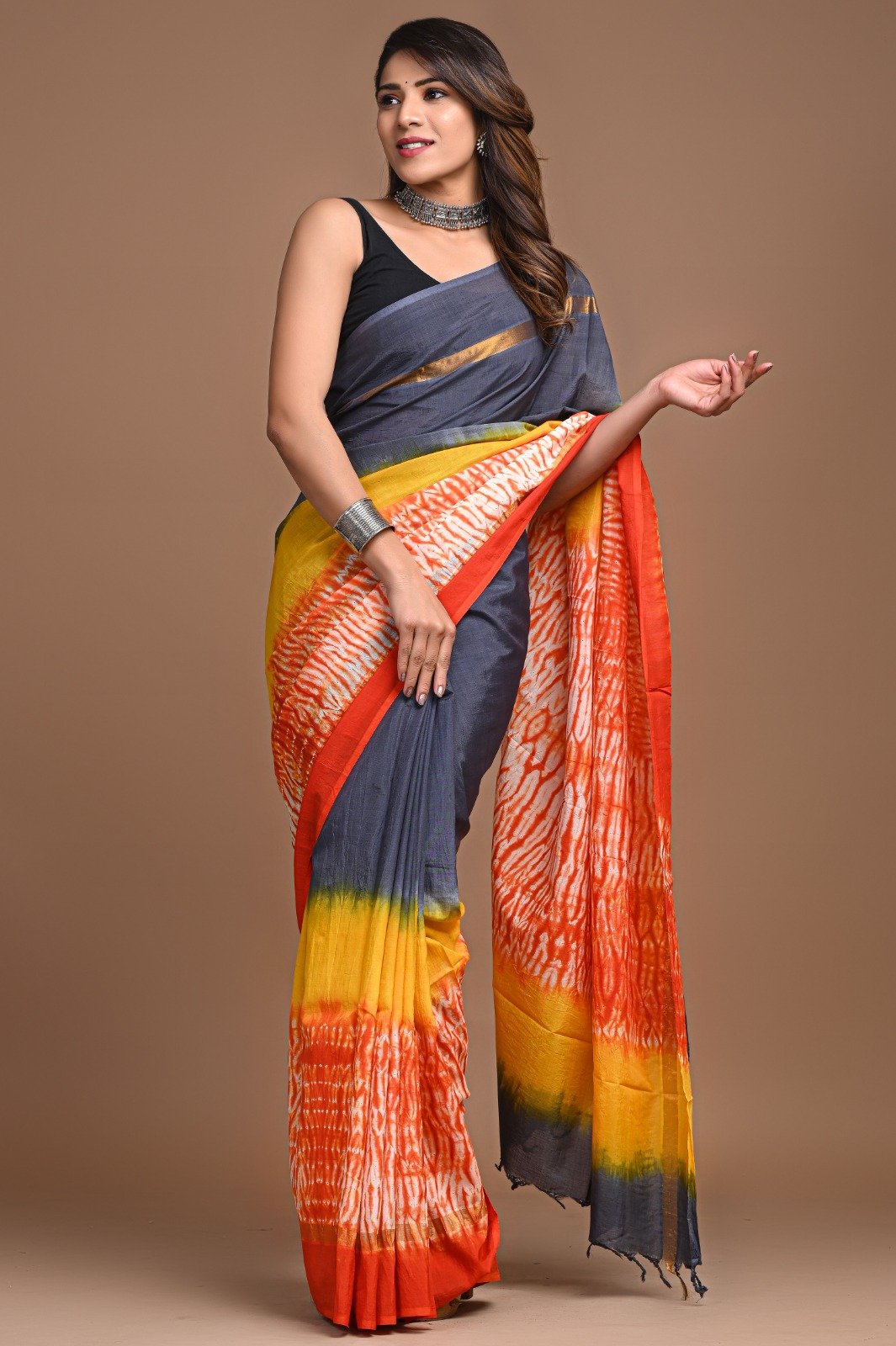 Hand Block Printed Assam Silk Saree
