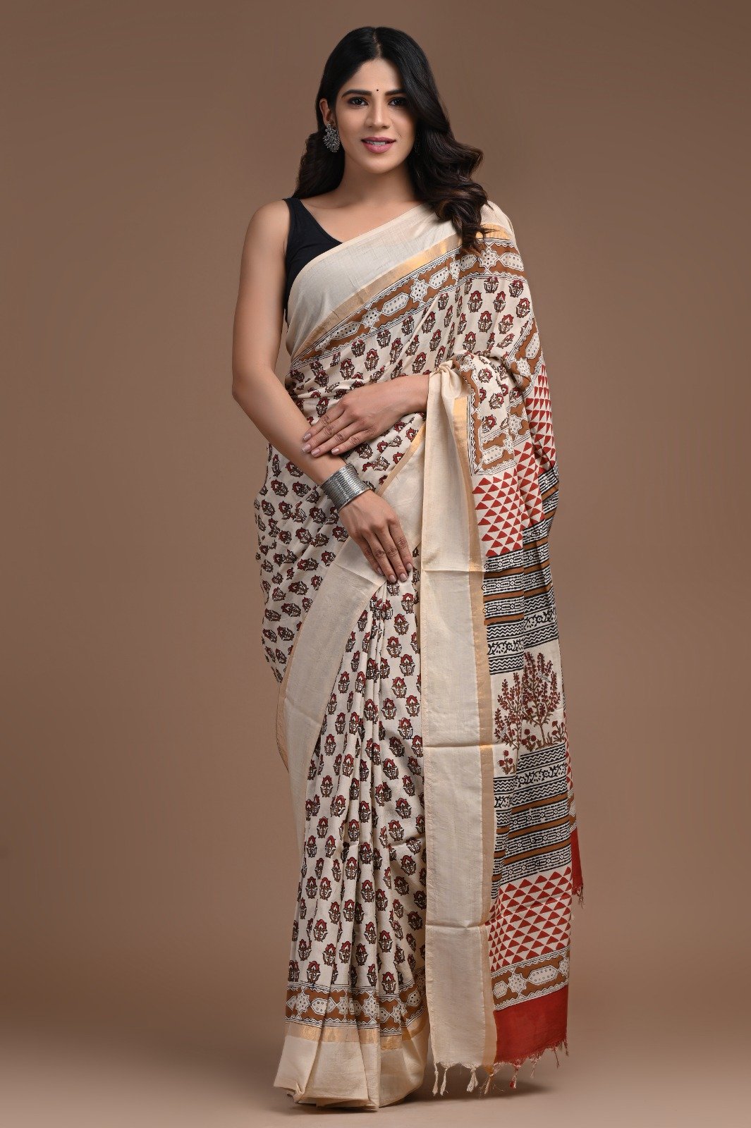 Hand Block Printed Assam Silk Saree