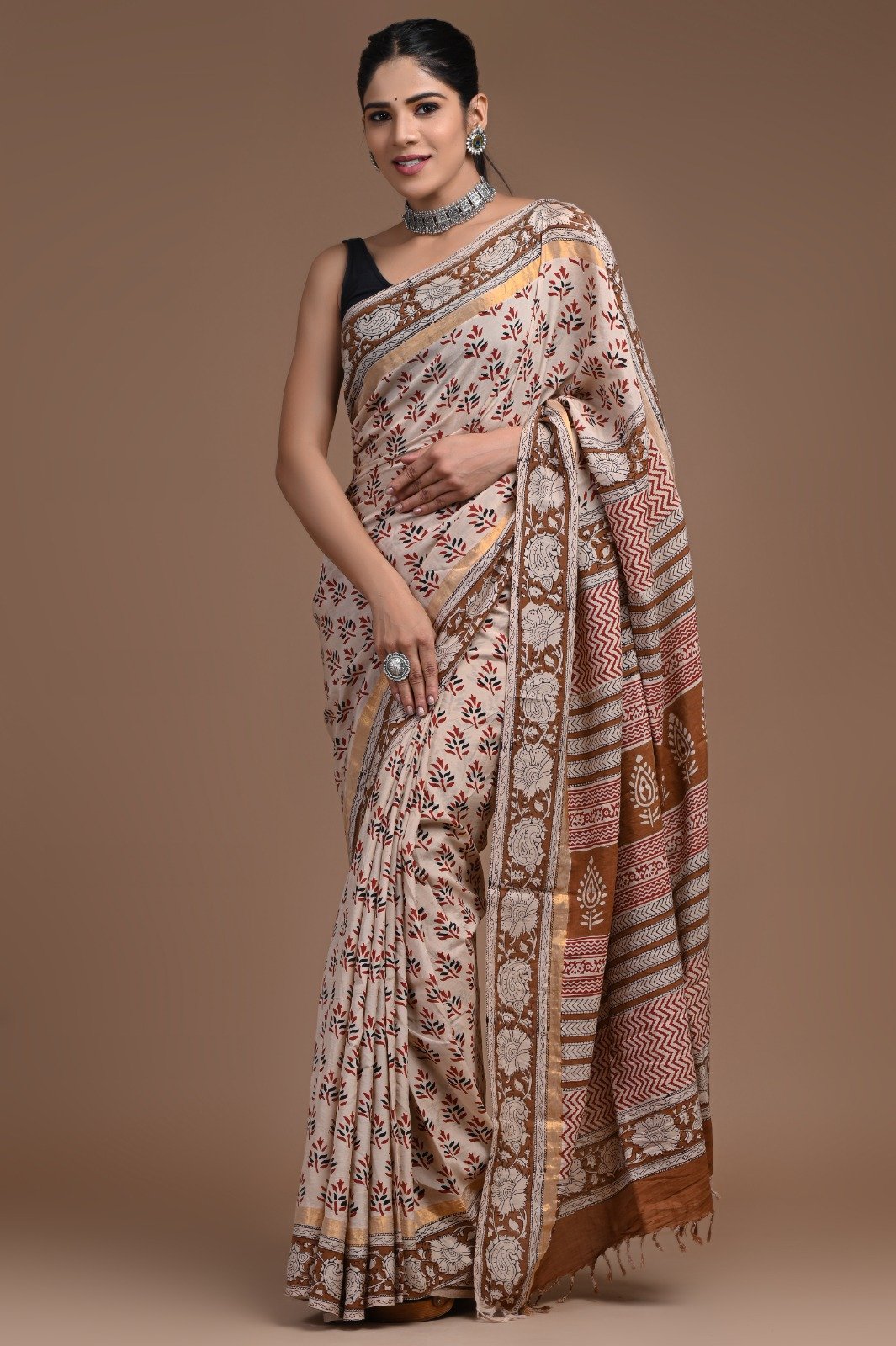 Hand Block Printed Assam Silk Saree