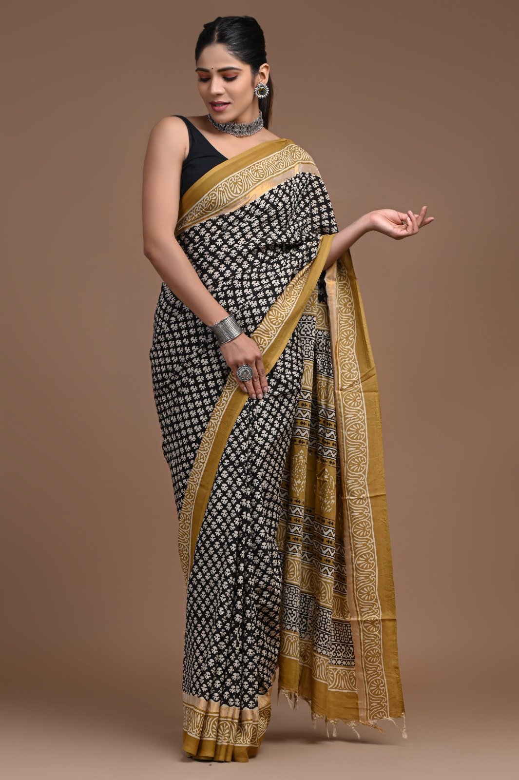 Hand Block Printed Assam Silk Saree