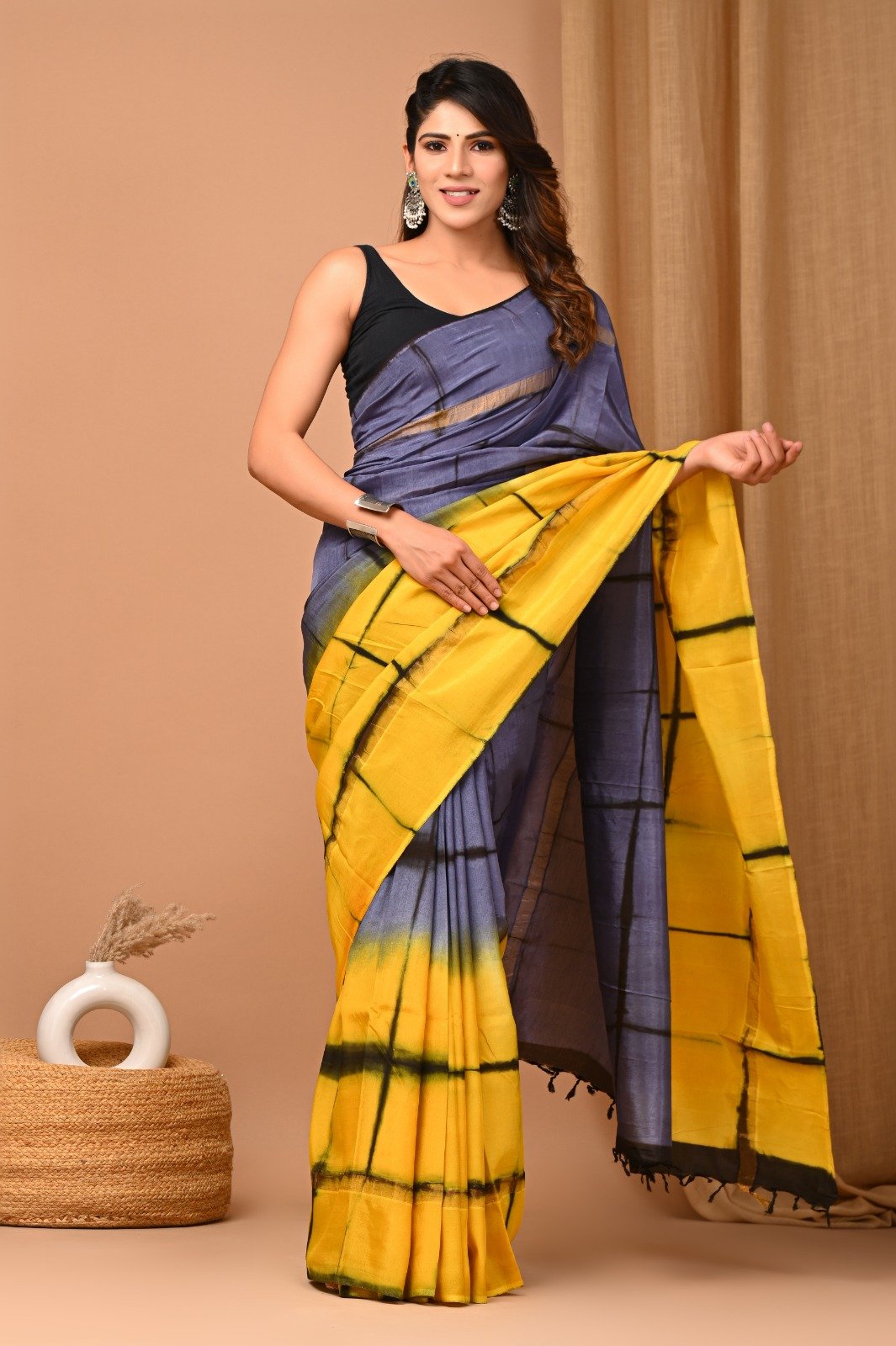 Hand Block Printed Assam Silk Saree
