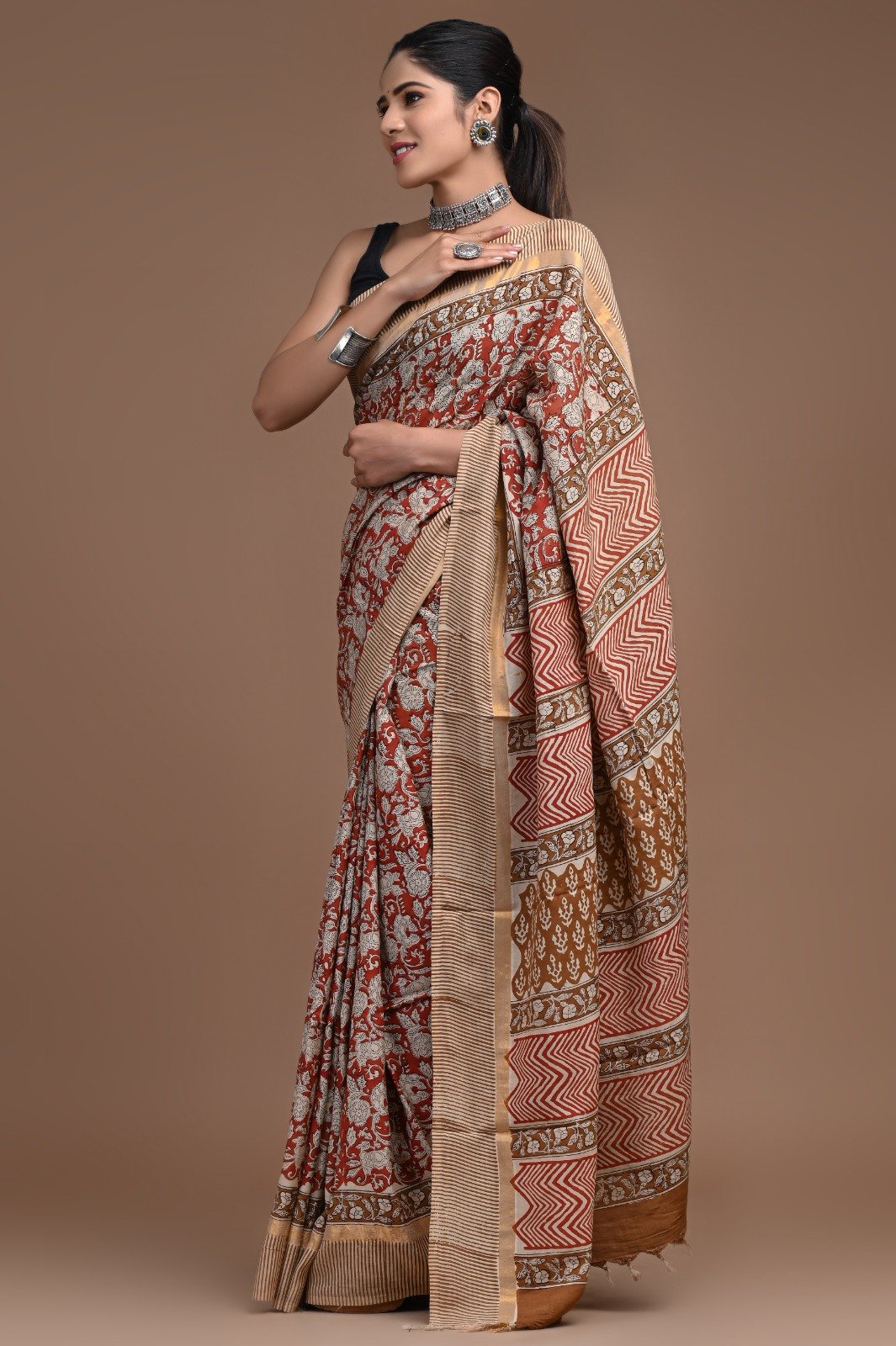 Hand Block Printed Assam Silk Saree