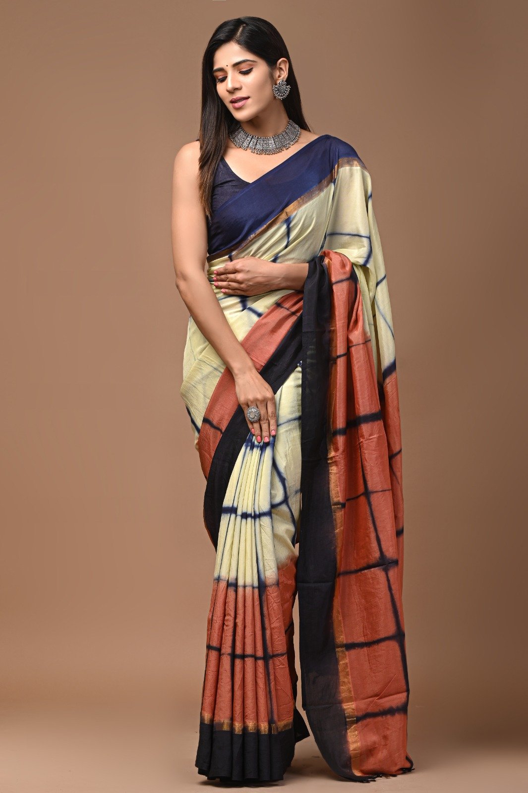 Hand Block Printed Assam Silk Saree