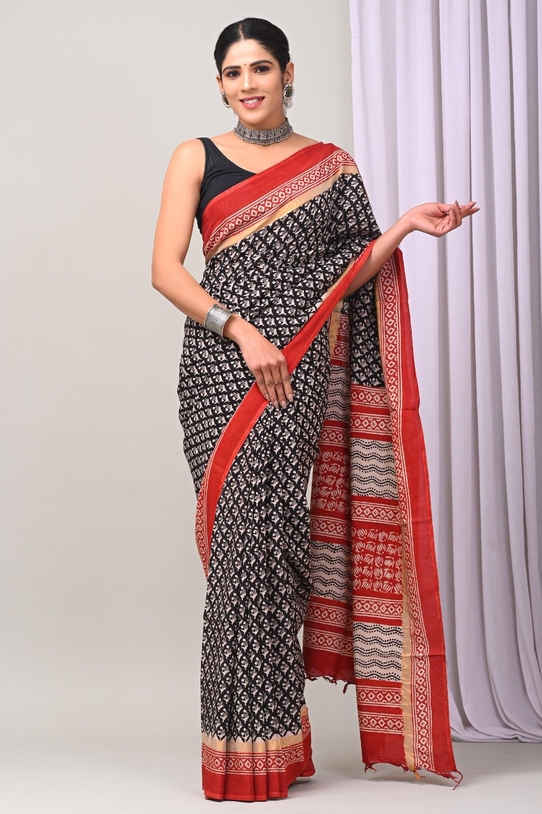 Hand Block Printed Assam Silk Saree