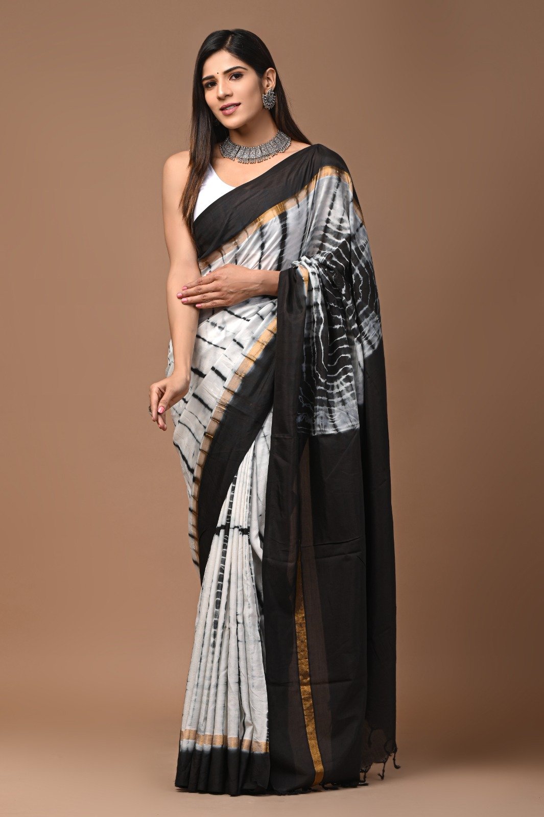 Hand Block Printed Assam Silk Saree