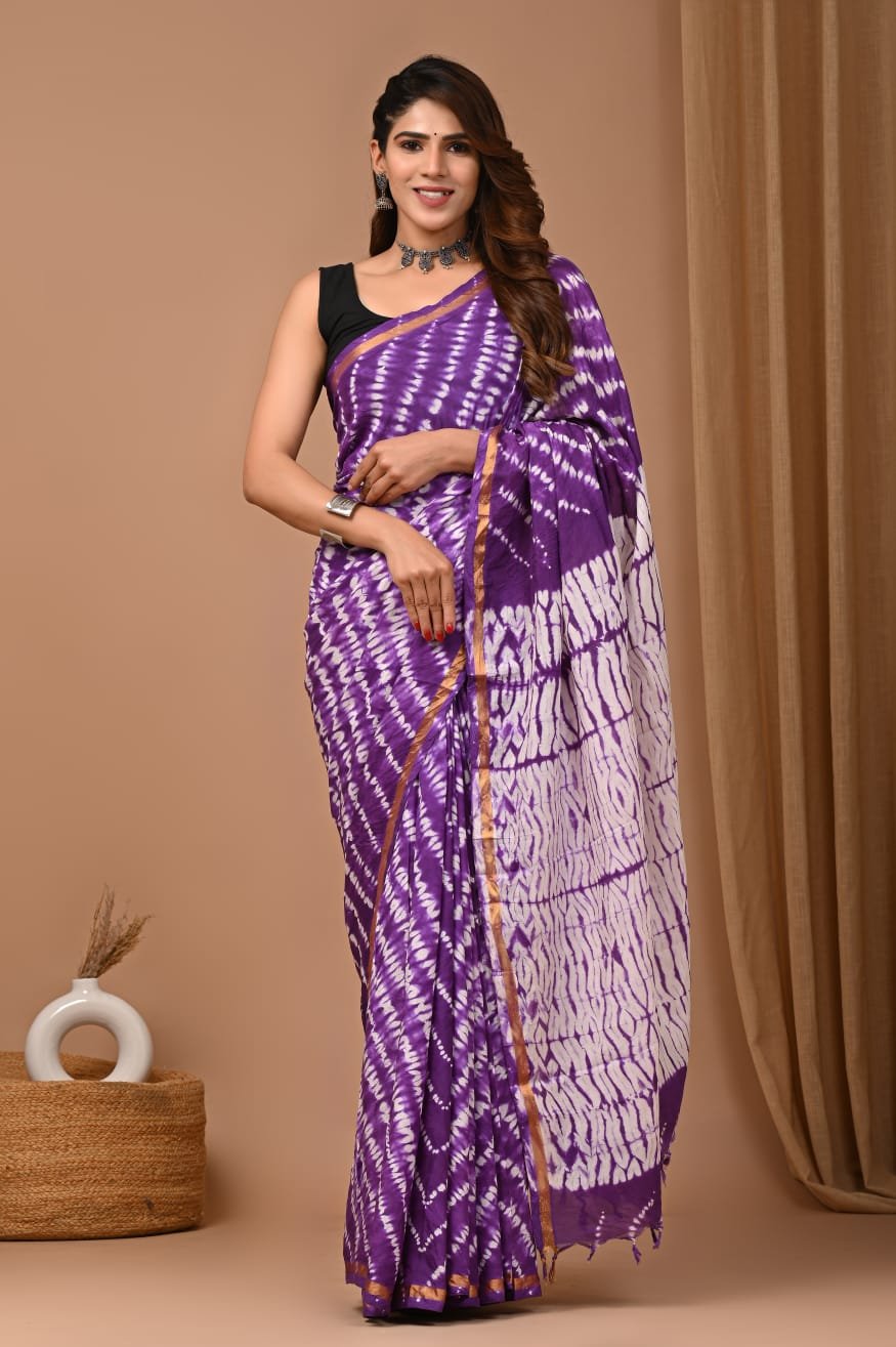 Hand Block Printed Assam Silk Saree