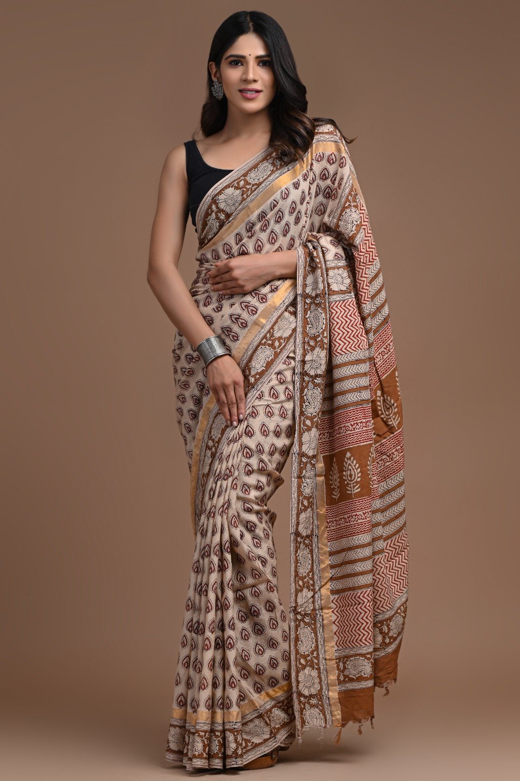 Hand Block Printed Assam Silk Saree