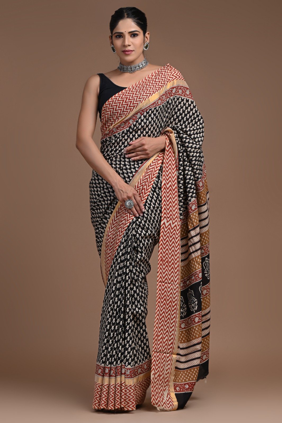 Hand Block Printed Assam Silk Saree