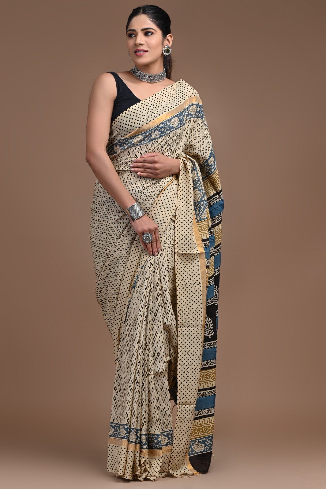 Hand Block Printed Assam Silk Saree