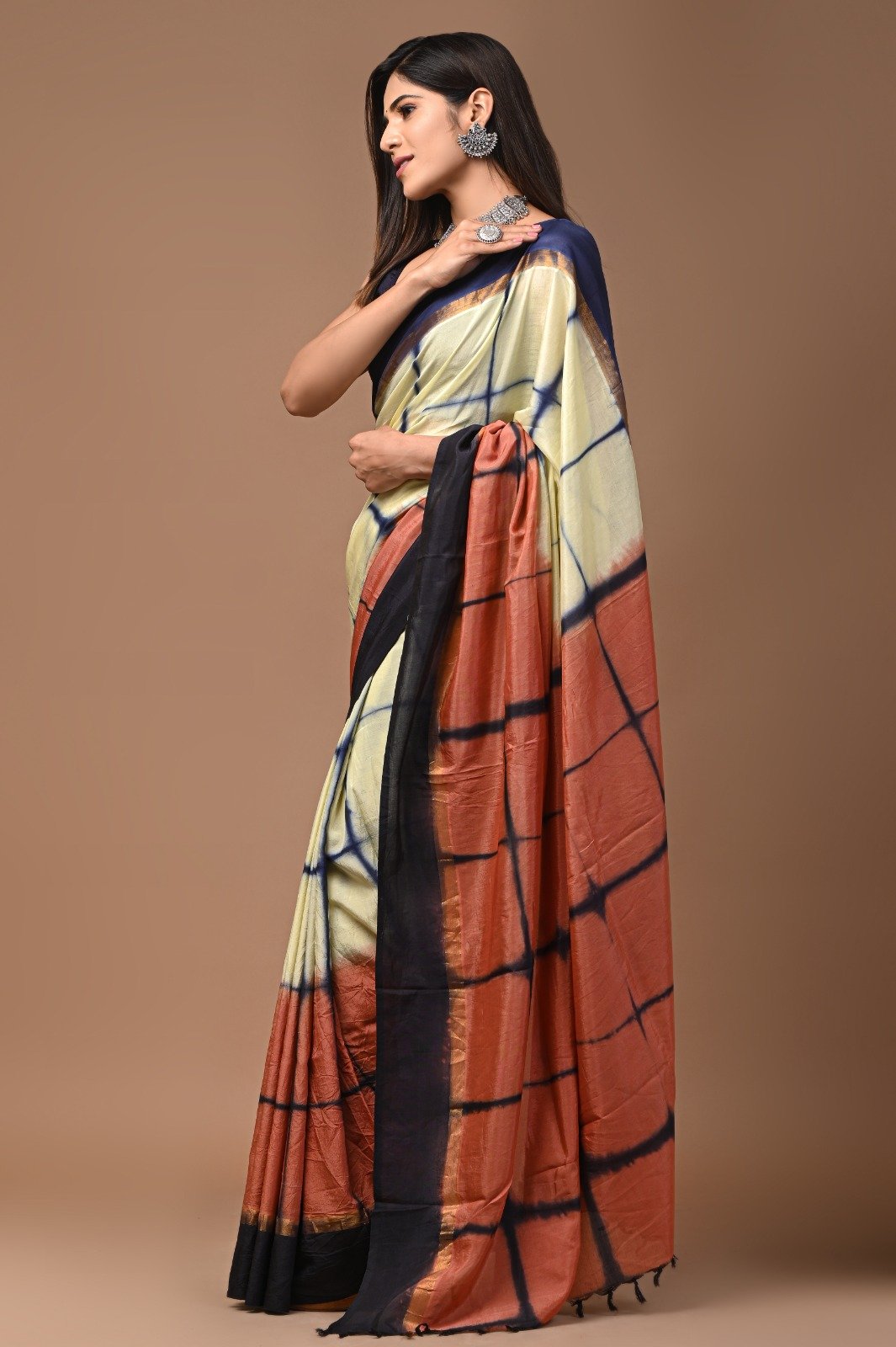 Hand Block Printed Assam Silk Saree