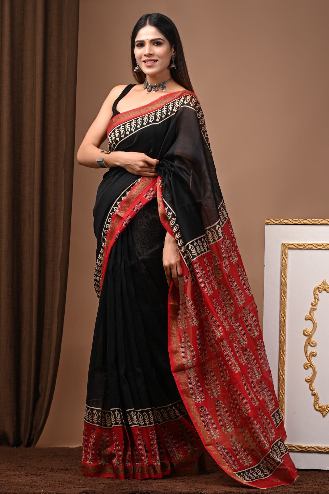 Maheshwari Hand Block Printed Saree