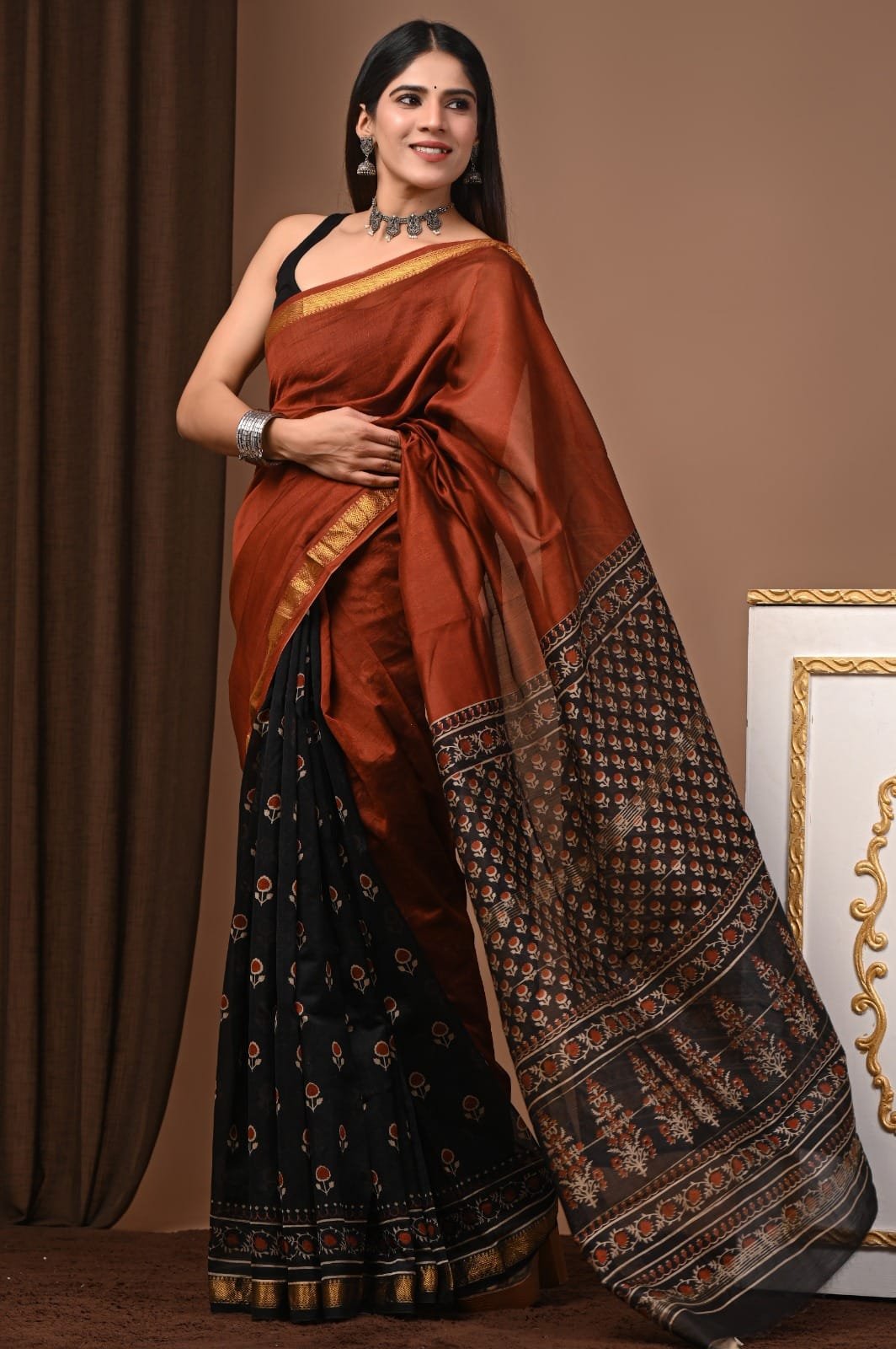 Maheshwari Hand Block Printed Saree