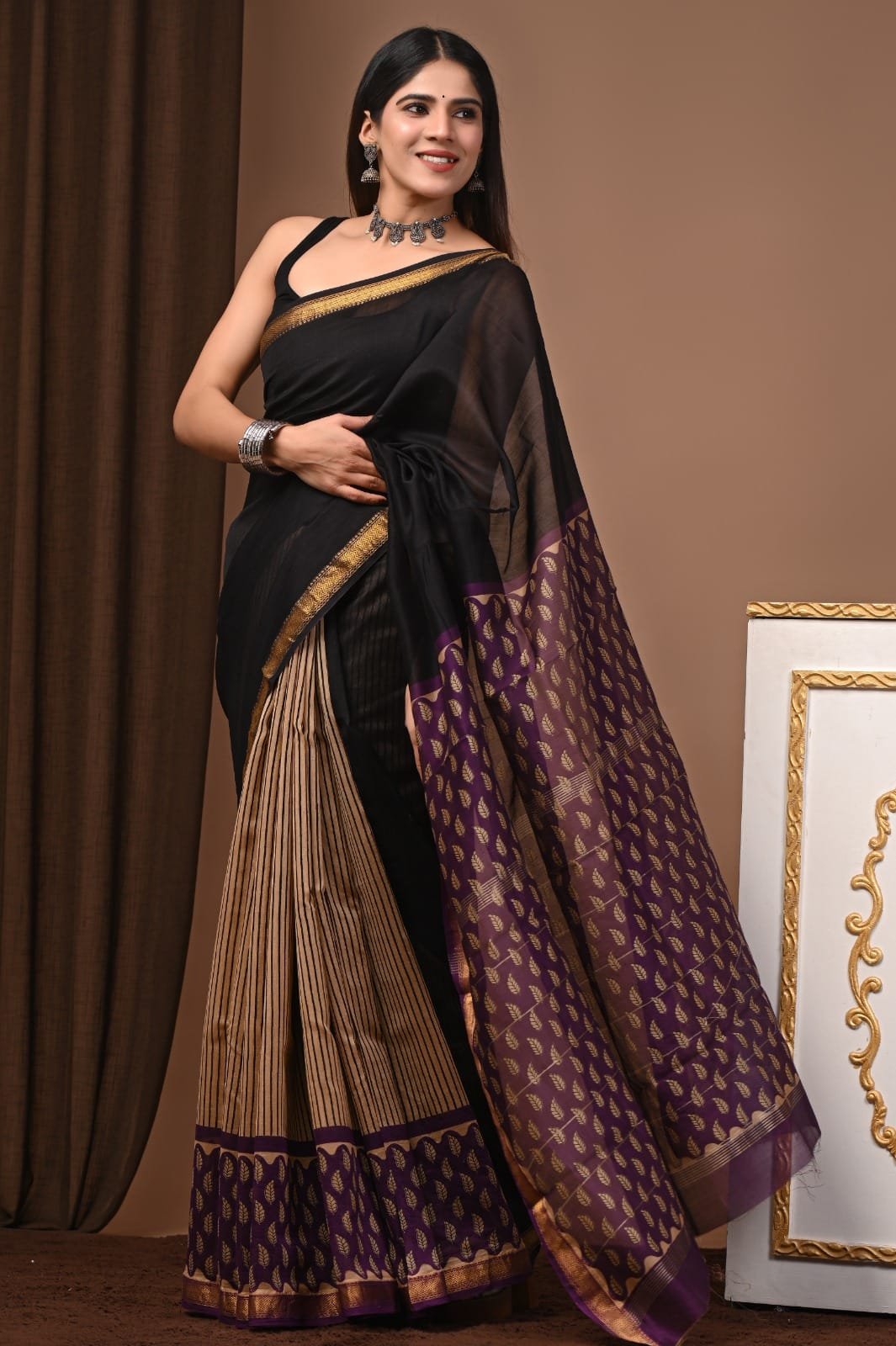 Maheshwari Hand Block Printed Saree