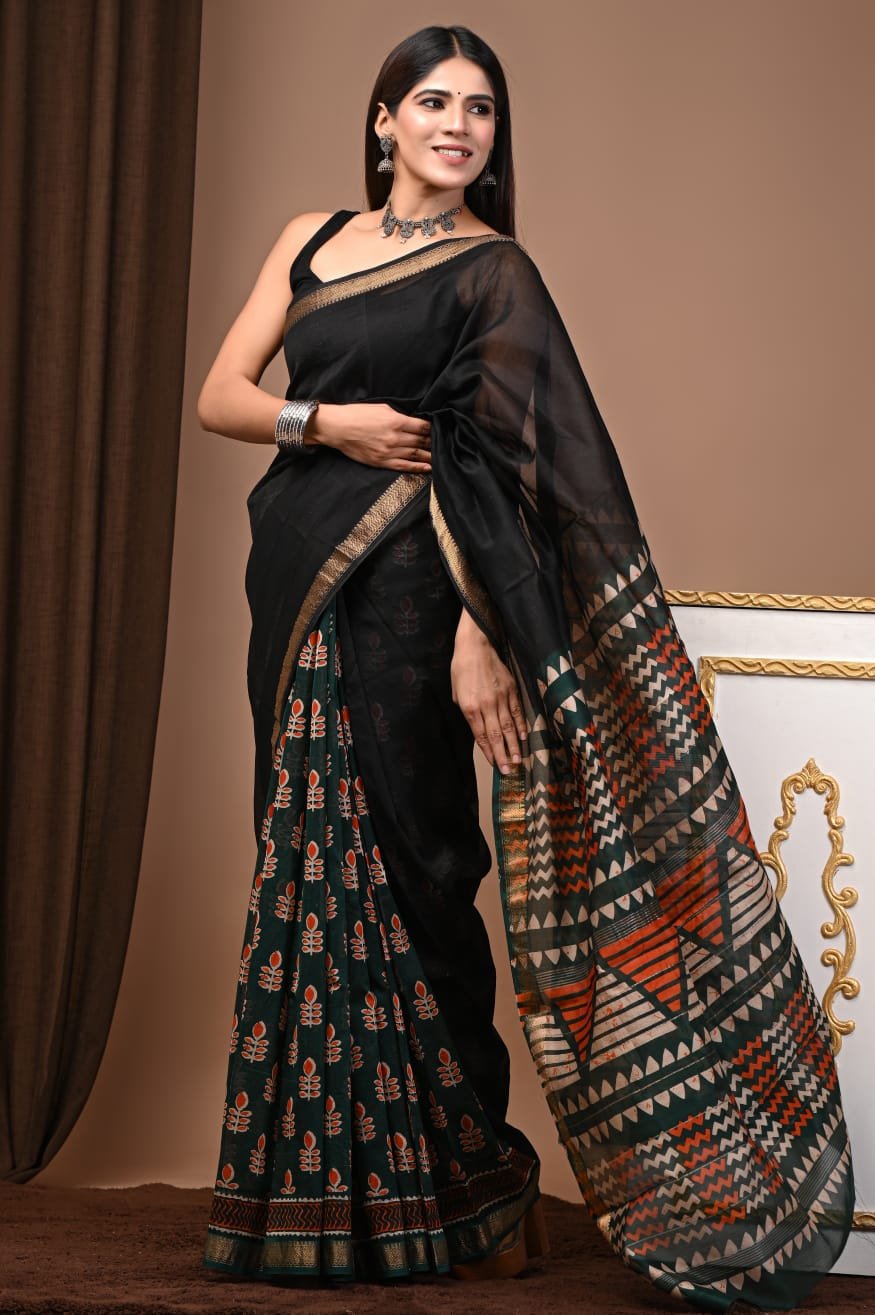 Maheshwari Hand Block Printed Saree