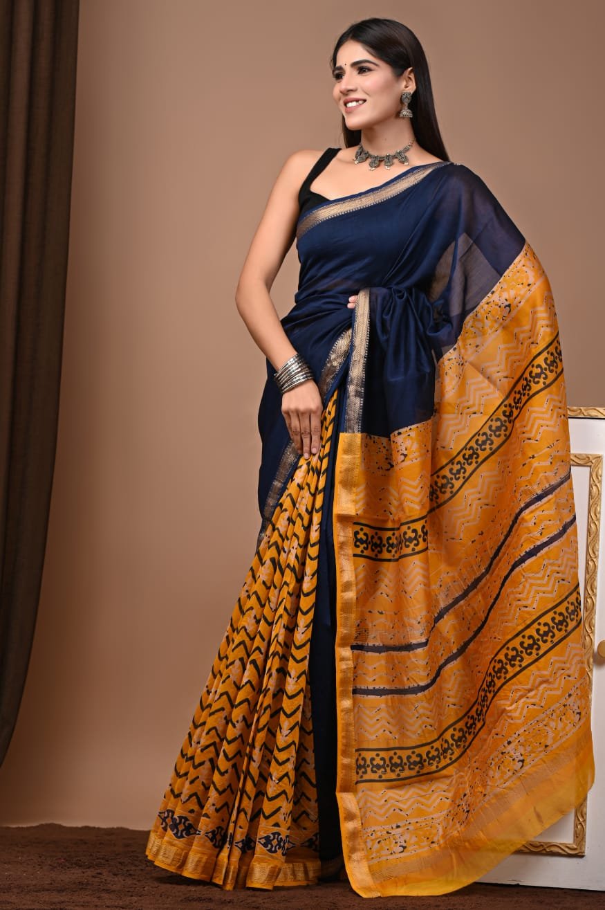 Maheshwari Hand Block Printed Saree