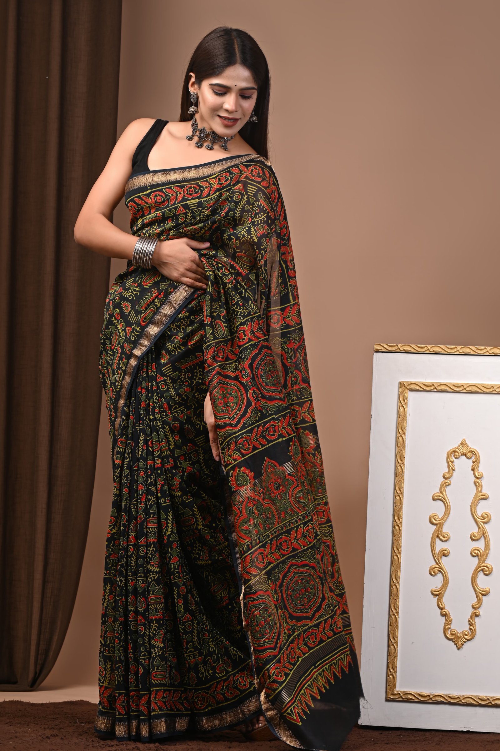 Maheshwari Hand Block Printed Saree