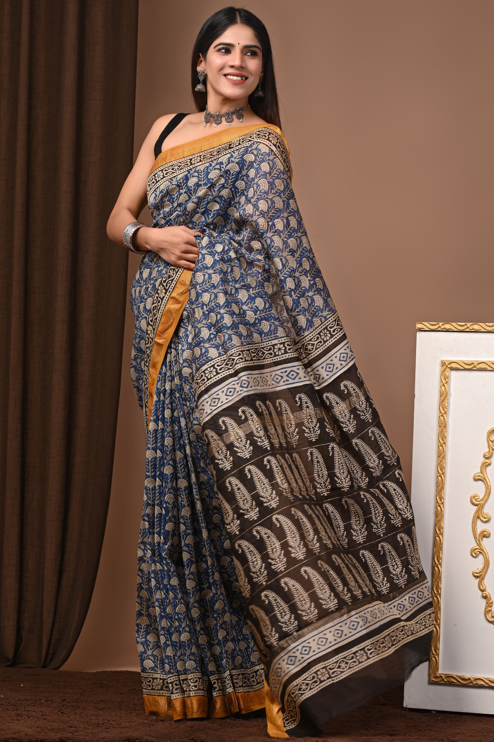 Maheshwari Hand Block Printed Saree