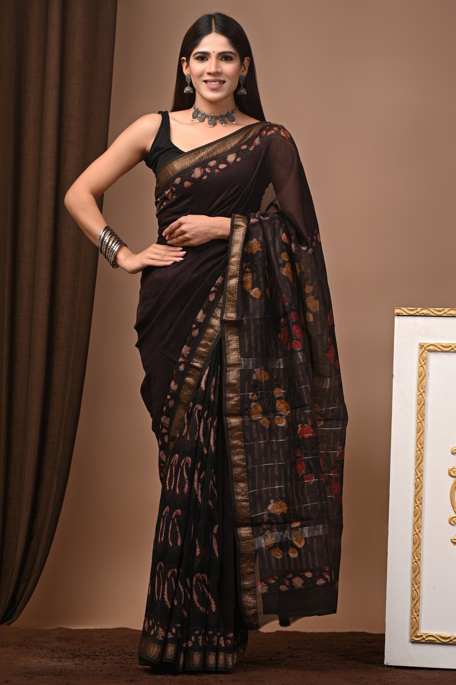 Maheshwari Hand Block Printed Saree