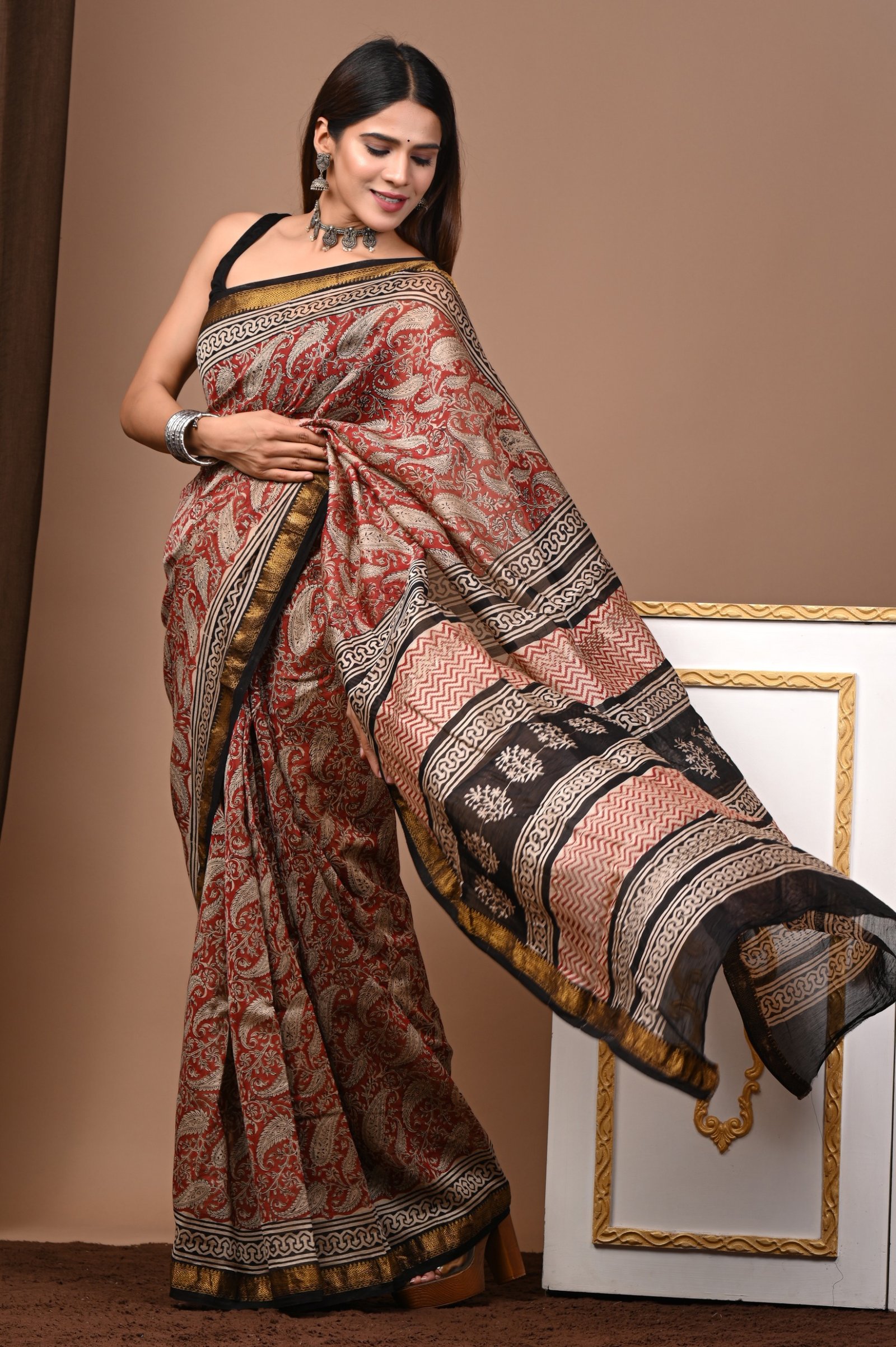 Maheshwari Hand Block Printed Saree